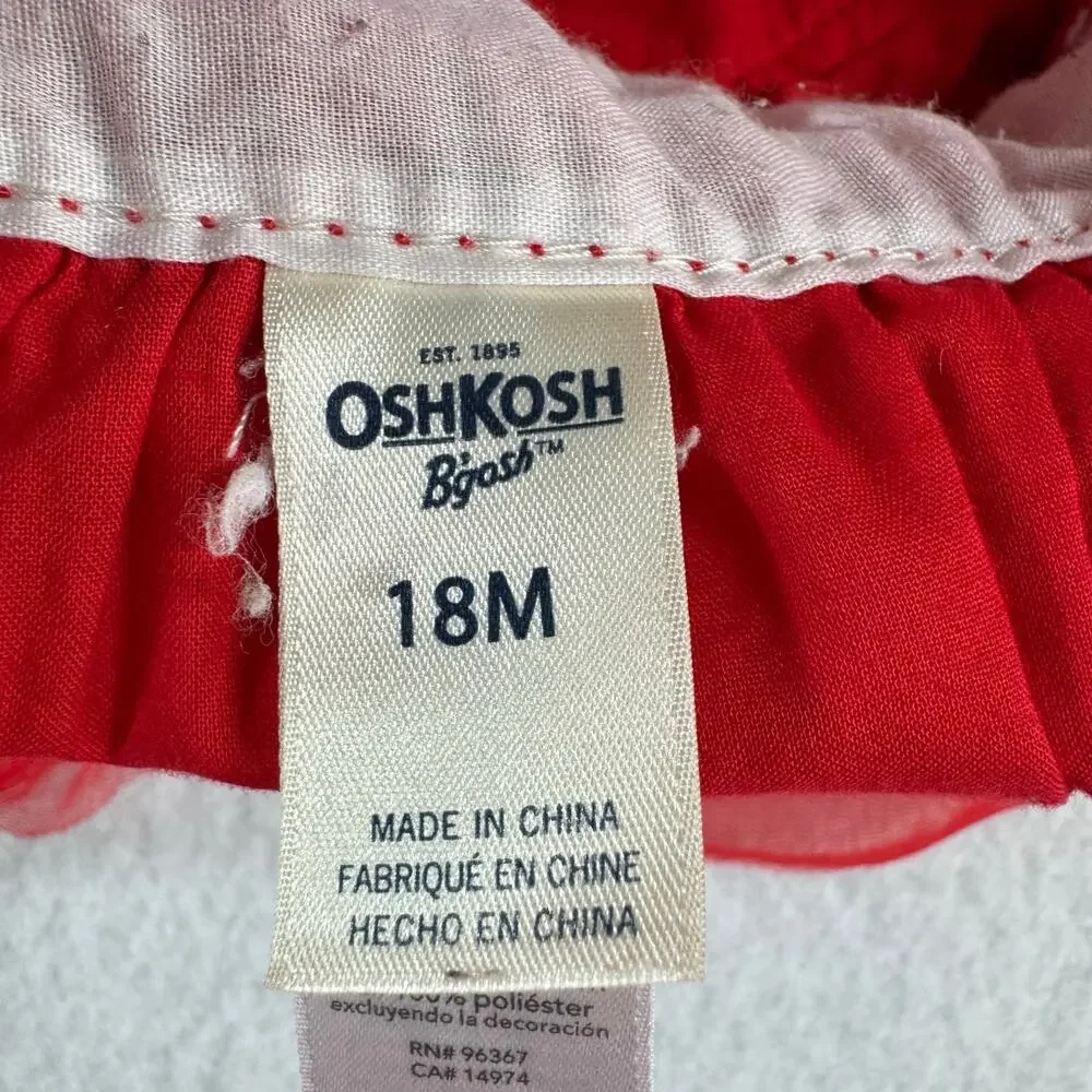 OshKosh B'Gosh 18M Corduroy Dress Red Ruffles Flower Rew White Blue